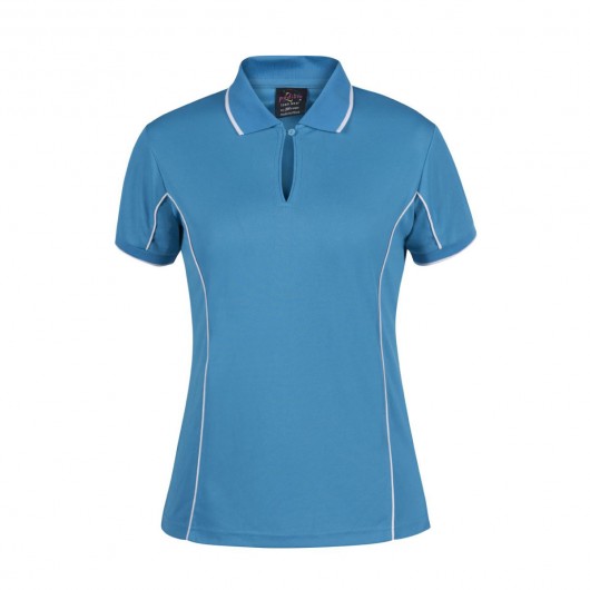 Aqua White Ladies Piping Polo Shirts